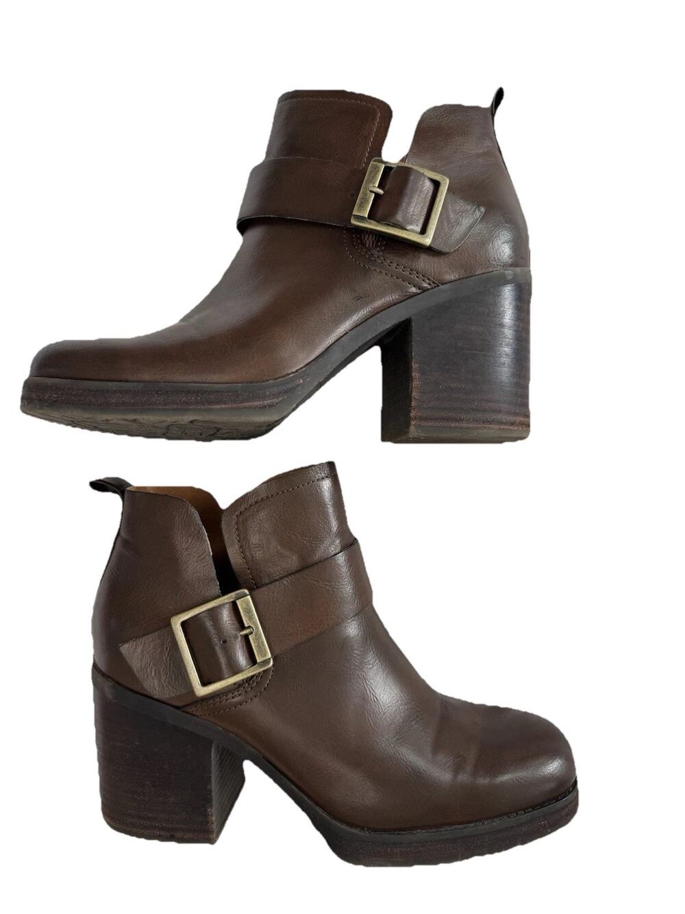 Korks Kari Brown Women's Ankle Boots Chunky Heel Buckle Size 9 Leather